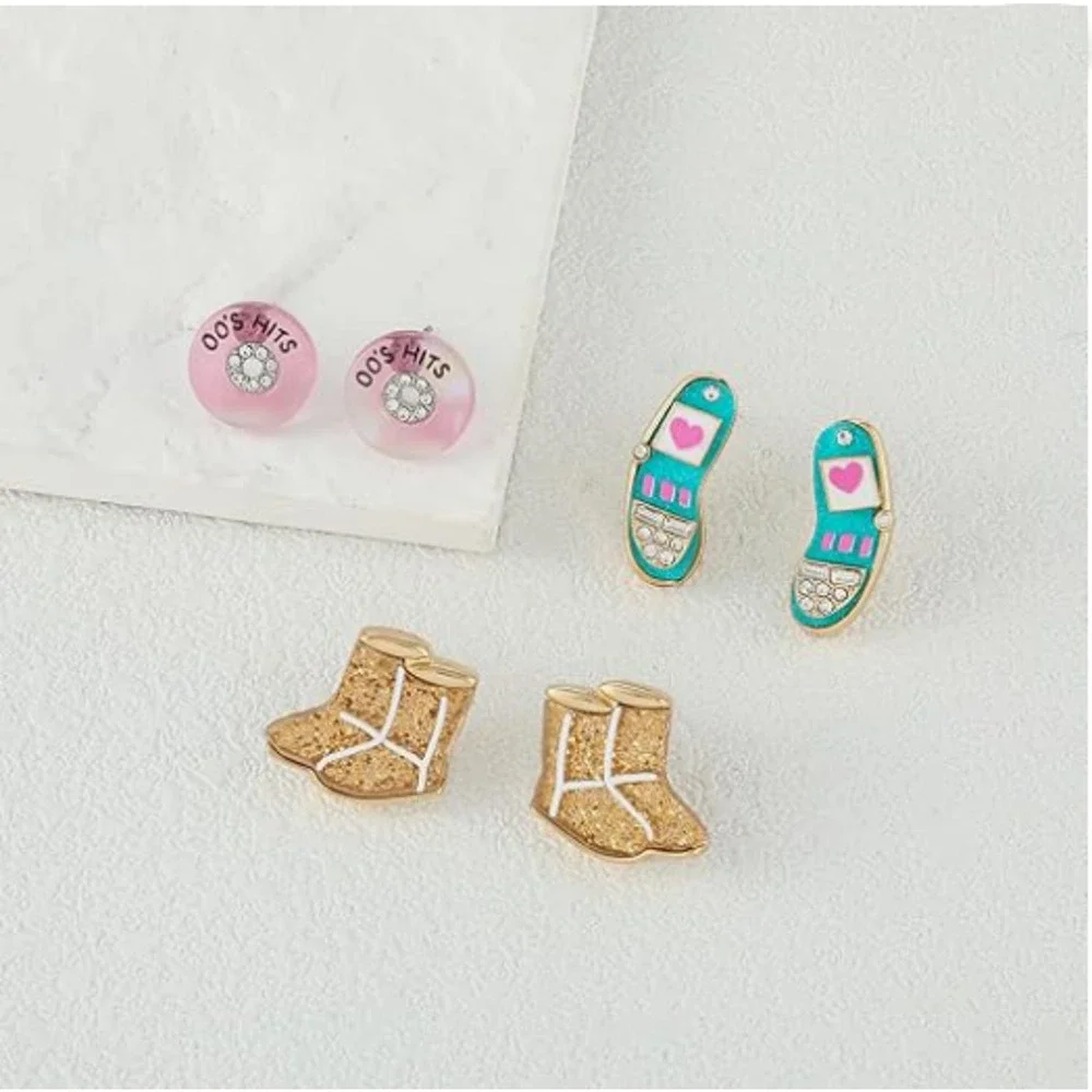 Madison Tyler Stud Earring Set 80's 90's Flashback New with Dust Pouch 3 Pairs